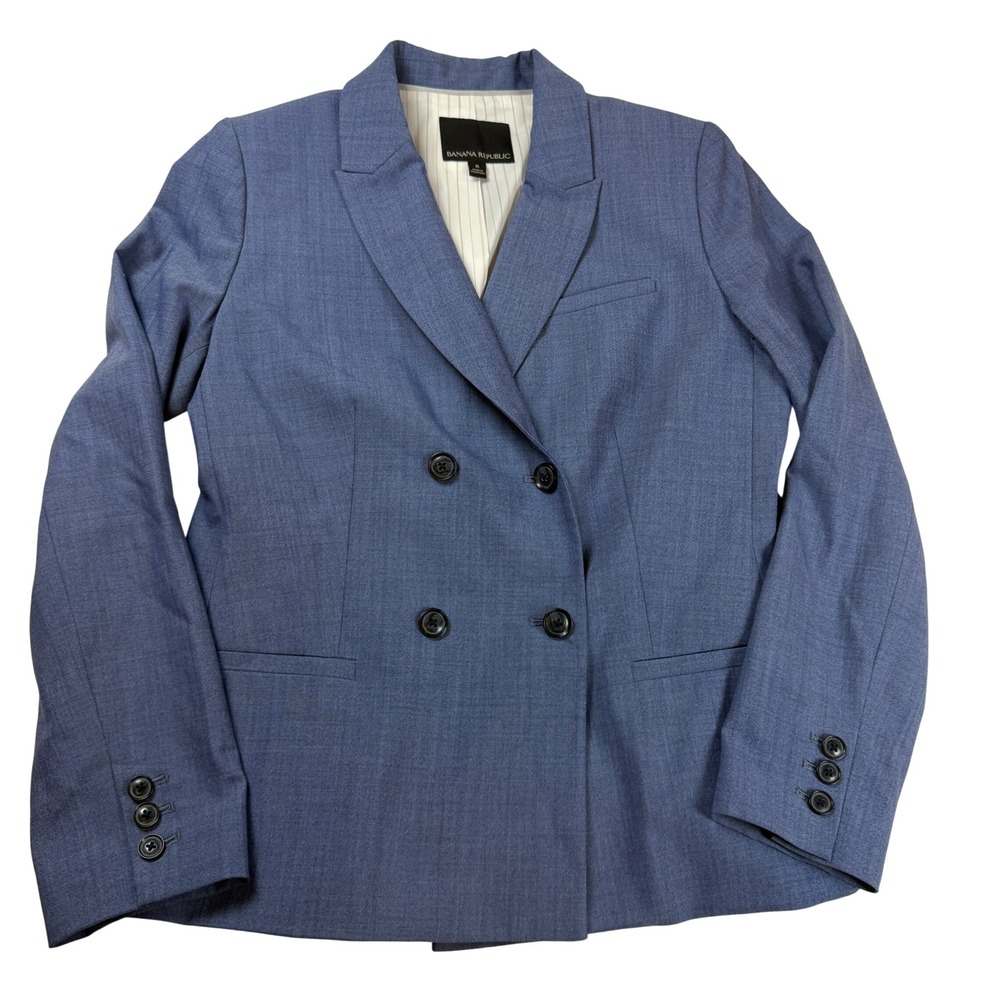Banana Republic Womens Blue Wool Blend Double Breasted Blazer Jacket Size 8